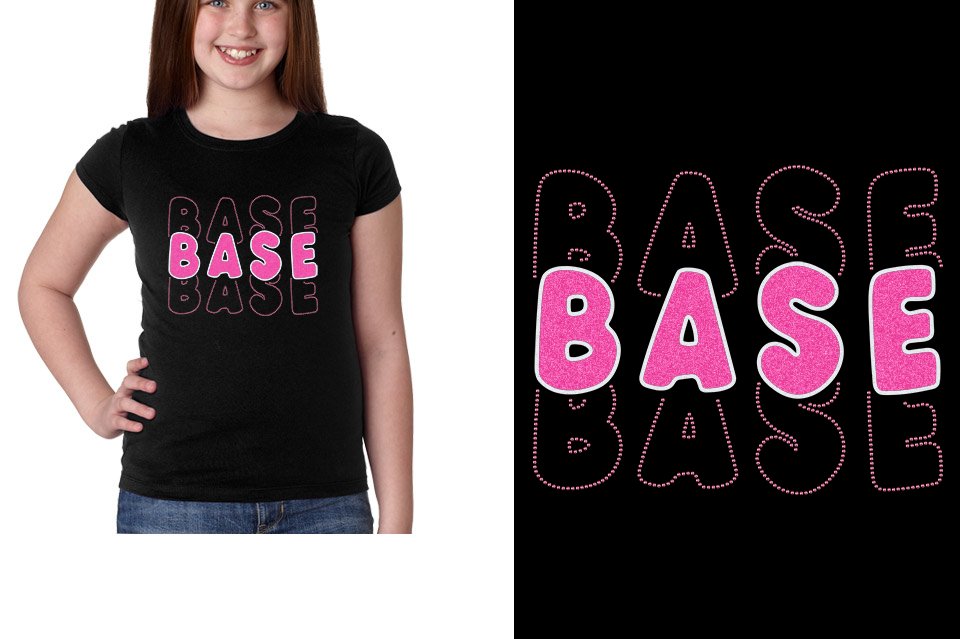 BASE 3-lines glitter rhinestones Girls' Princess T-Shirt