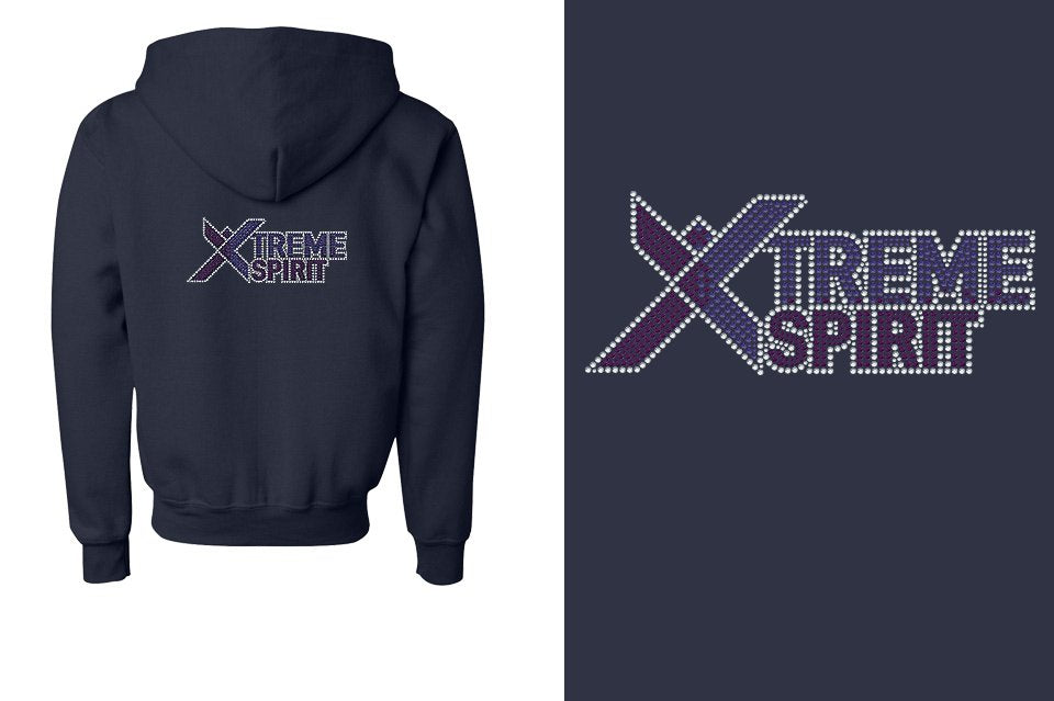 Rhinestones XTREME SPIRIT logo stones Youth Unisex Zip Hoodie
