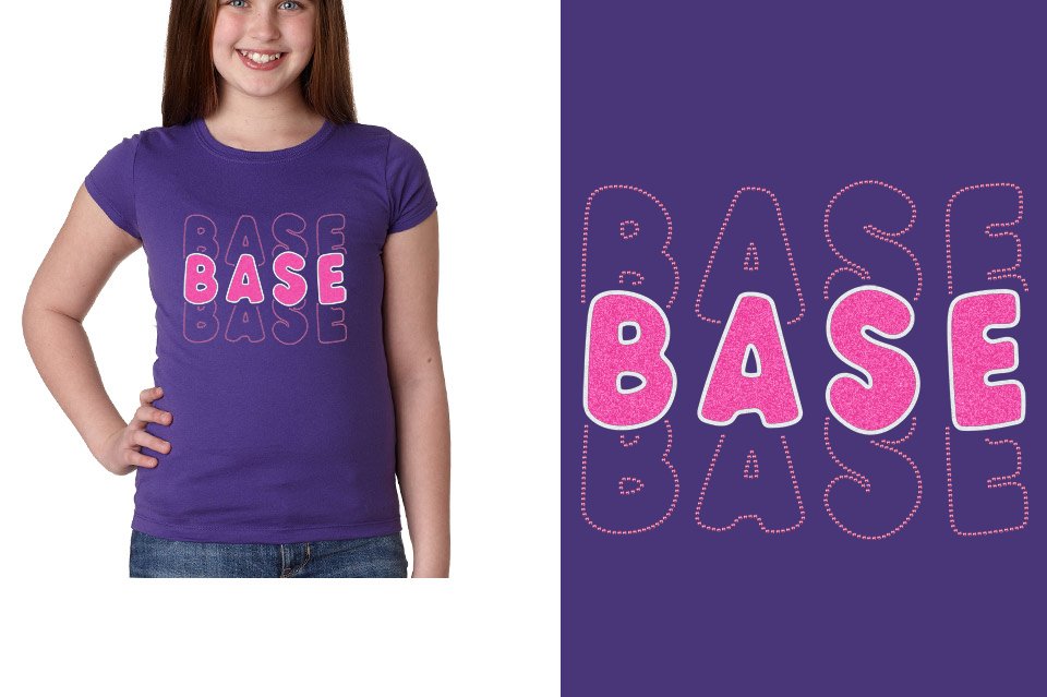 BASE 3-lines glitter rhinestones Girls' Princess T-Shirt