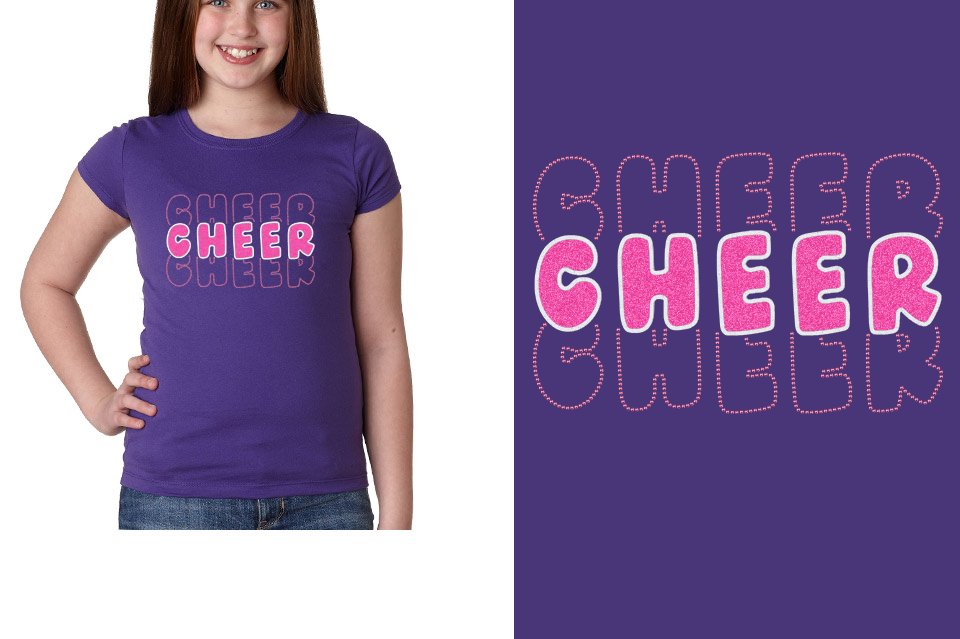 CHEER 3 lines glitter rhinestones Girls' Princess T-Shirt