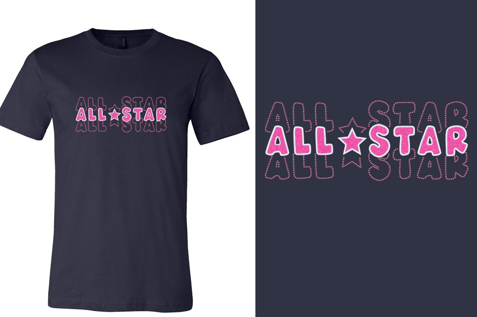 ALL STAR 3 lines glitter rhinestones Unisex t-shirt