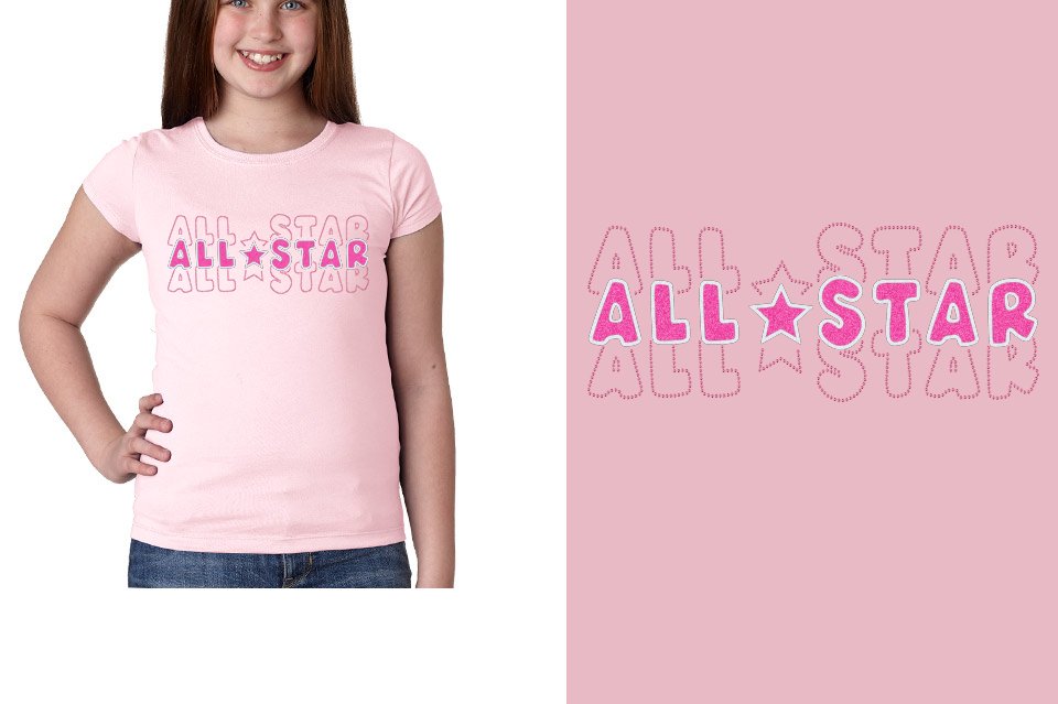 ALL STAR 3 lines glitter rhinestones Girls' Princess T-Shirt