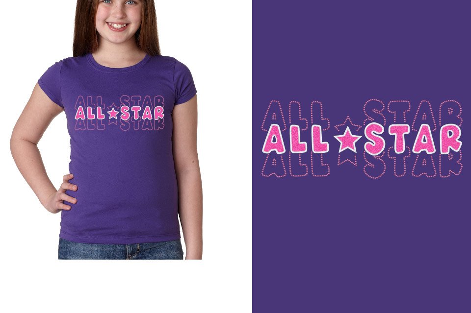 ALL STAR 3 lines glitter rhinestones Girls' Princess T-Shirt